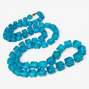 Vintage 1940s Aqua Acrylic Bead Necklace, Turquoise Cube Bead Strand, Art Deco